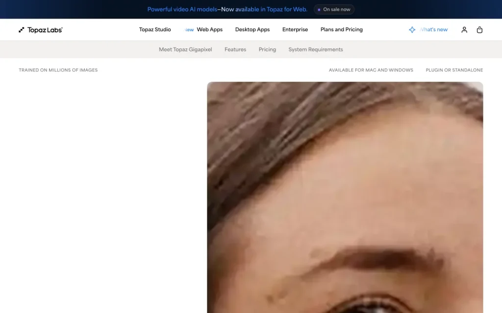 Topaz Gigapixel (formerly Gigapixel AI) Startseite – Screenshot des KI-Tools bilderzeugung, Oct 1, 2026
