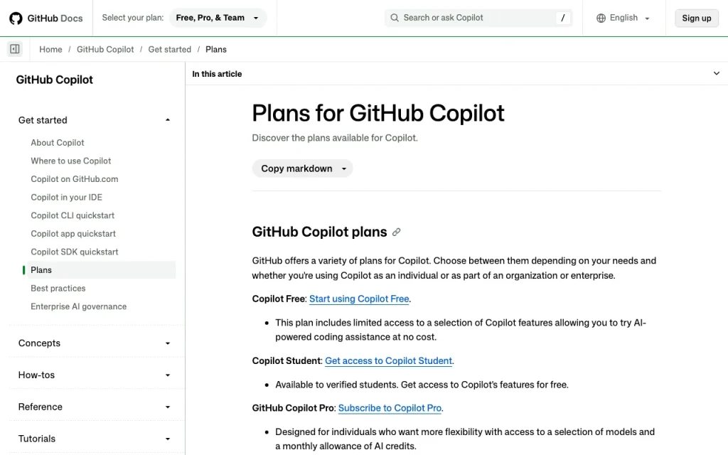 GitHub Copilot documentation — screenshot of the coding AI tool, Oct 1, 2026