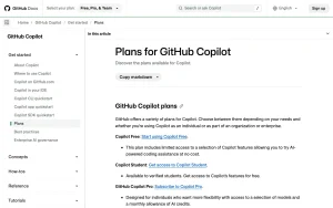 GitHub Copilot documentation — screenshot of the coding AI tool, 2026-10-01