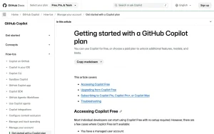 GitHub Copilot help center — screenshot of the coding AI tool, 2026-10-01