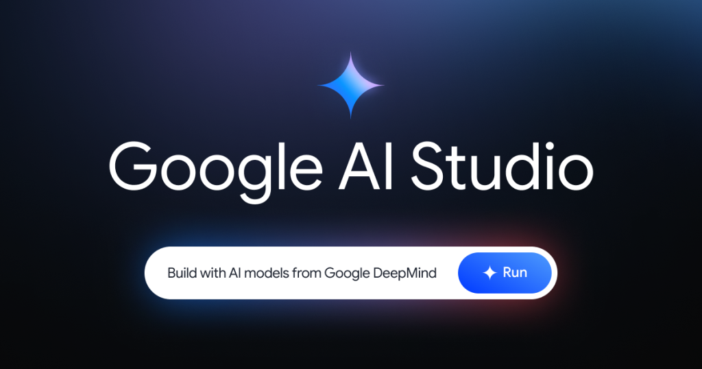 Capture d'écran de la page d'accueil de Google AI Studio, outil d'IA programmation