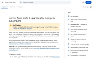 Google Gemini help center — screenshot of the chat assistants AI tool, 2026-10-01