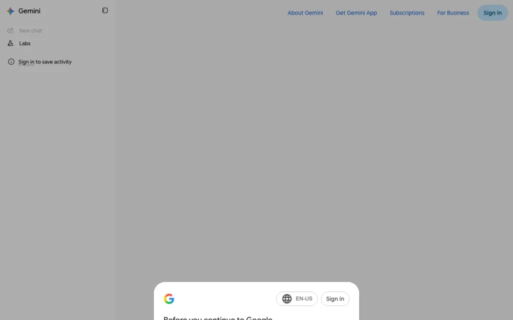 Google Gemini homepage — screenshot of the chat assistants AI tool, Oct 1, 2026