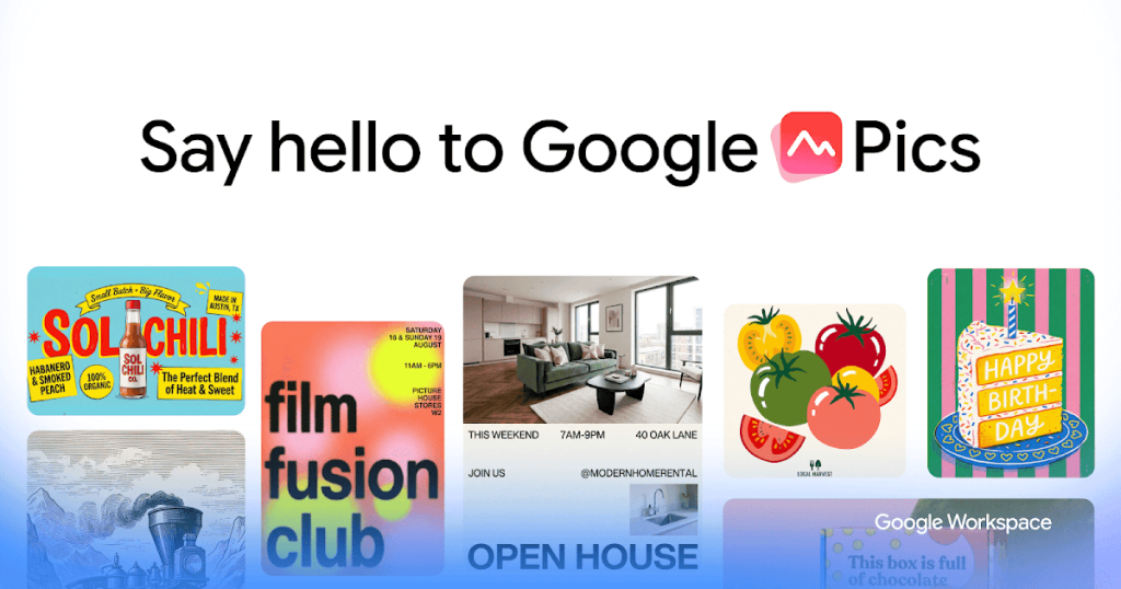Google Pics homepage screenshot, image generation AI tool
