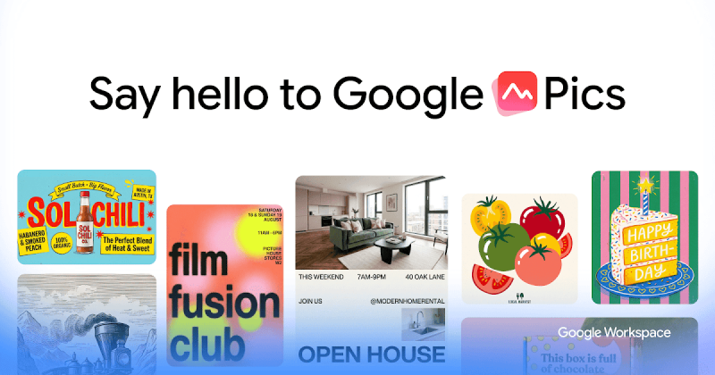 Google Pics homepage screenshot, image generation AI tool