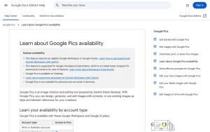 Google Pics help center — screenshot of the image generation AI tool, 2026-10-01