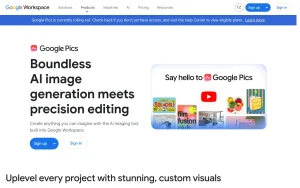 Google Pics homepage — screenshot of the image generation AI tool, 2026-10-01
