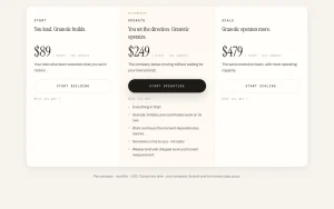 Granotic pricing page with plans and prices — screenshot of the productivity & writing AI tool, 2026-10-01