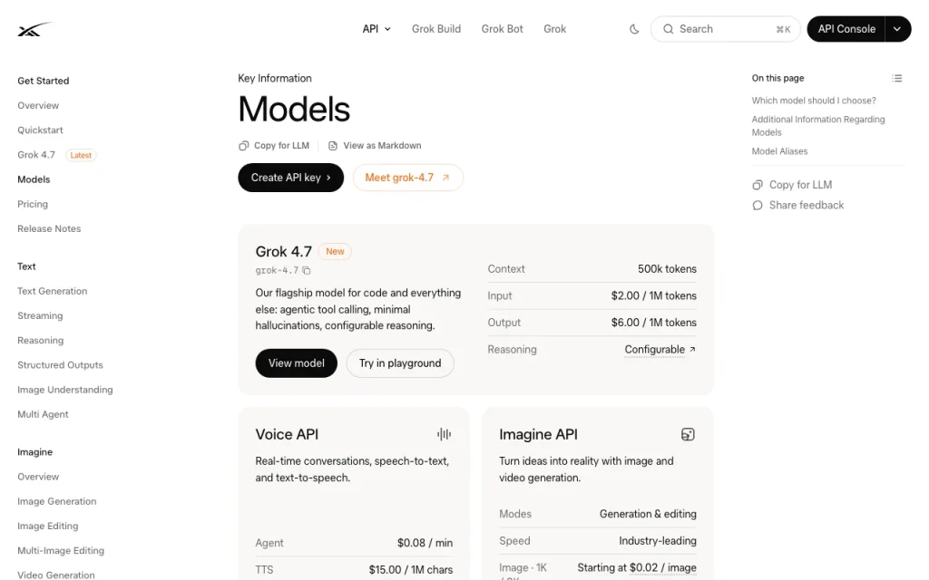 Grok Dokumentation – Screenshot des KI-Tools chat-assistenten, Oct 1, 2026