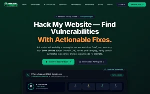 Hack My Website homepage — screenshot of the coding AI tool, 2026-10-02