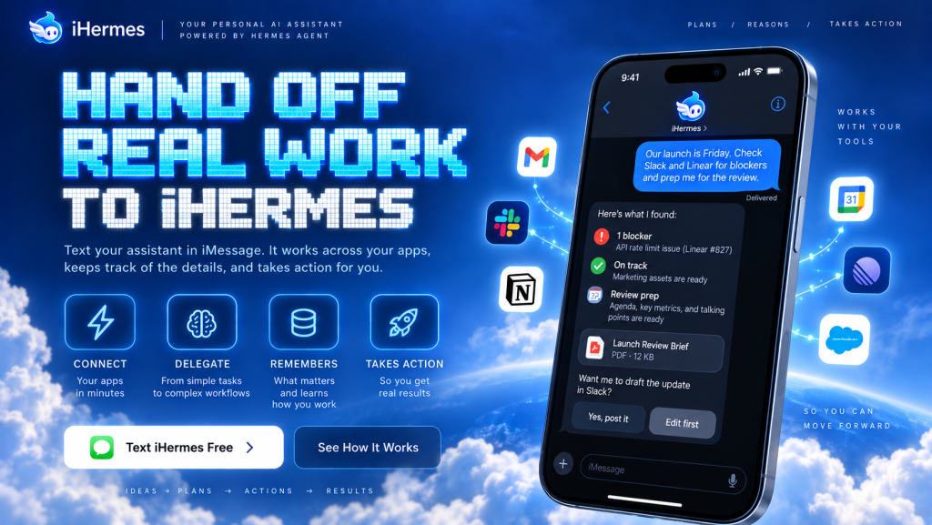 Iris (listed as iHermes) homepage screenshot, productivity & writing AI tool