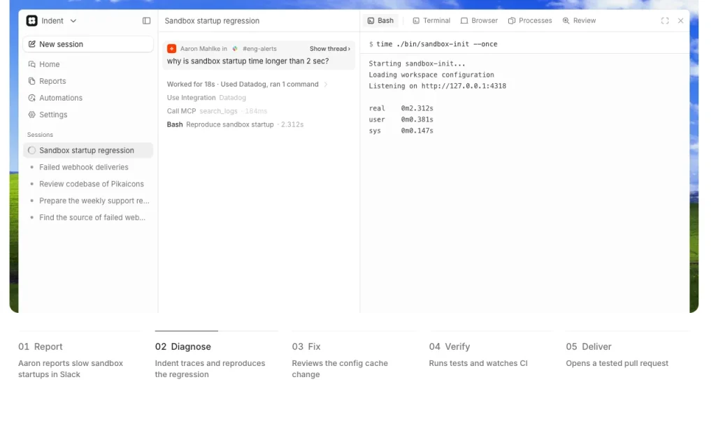 Indent página principal — captura de pantalla de la herramienta de IA programación, Oct 2, 2026