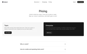 Indent pricing page with plans and prices — screenshot of the coding AI tool, 2026-10-02