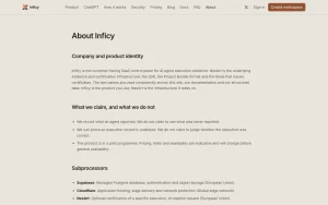 Inficy about page — screenshot of the coding AI tool, 2026-10-01
