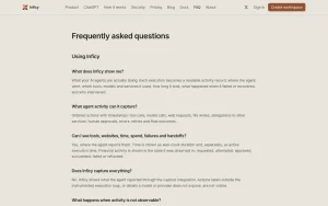 Inficy FAQ page — screenshot of the coding AI tool, 2026-10-01