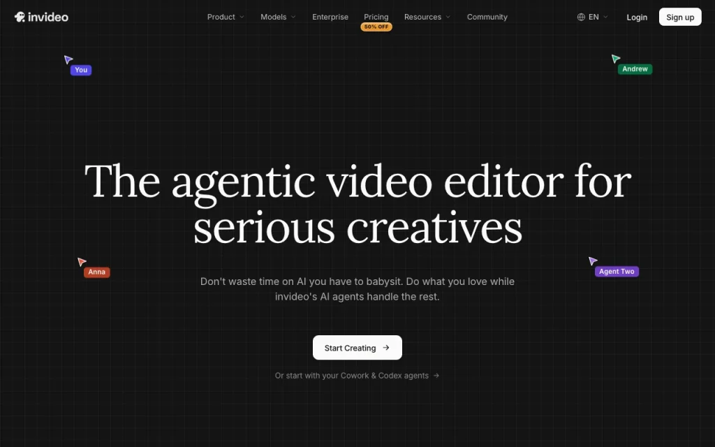 invideo Startseite – Screenshot des KI-Tools video, Oct 1, 2026