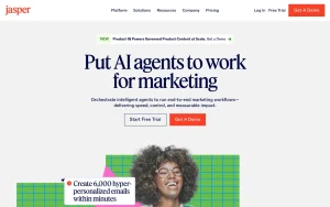 Jasper homepage — screenshot of the productivity & writing AI tool, 2026-10-01