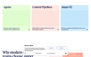 Jasper homepage — screenshot of the productivity & writing AI tool, 2026-10-01