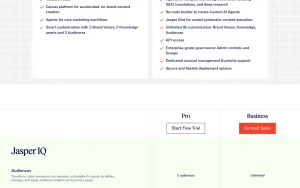 Jasper pricing page with plans and prices — screenshot of the productivity & writing AI tool, 2026-10-01