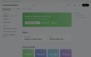 Kling AI API documentation — screenshot of the video AI tool, 2026-10-01