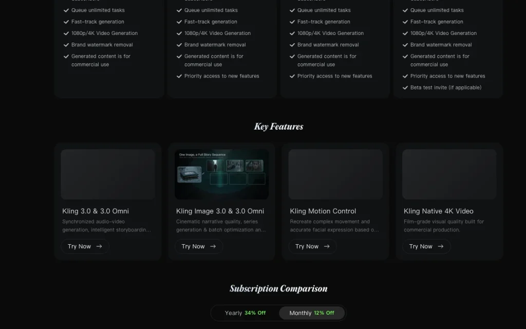 Kling AI Preisseite mit Tarifen und Preisen – Screenshot des KI-Tools video, Oct 1, 2026