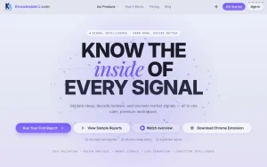 KnowInsideIQ homepage — screenshot of the research & search AI tool, 2026-10-01