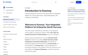 Kosmoy documentation — screenshot of the productivity & writing AI tool, 2026-10-01