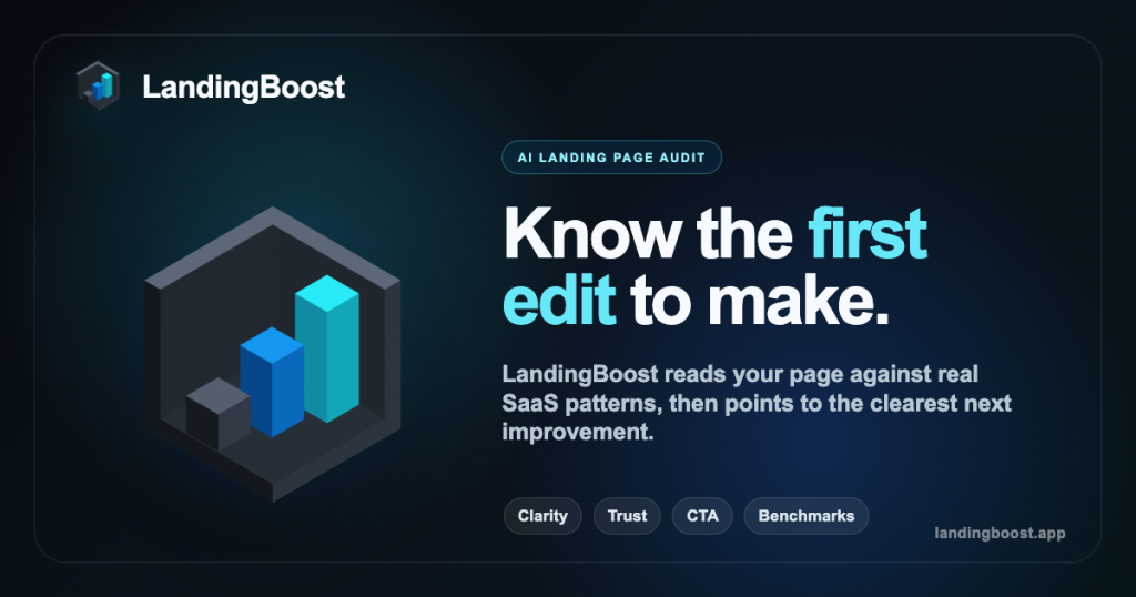 LandingBoost homepage screenshot, productivity & writing AI tool