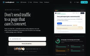 LandingBoost homepage — screenshot of the productivity & writing AI tool, 2026-10-01