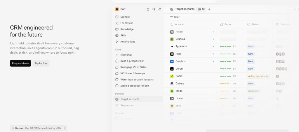 Lightfield homepage screenshot, productivity & writing AI tool