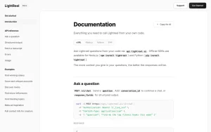 LightReel API documentation — screenshot of the research & search AI tool, 2026-10-01