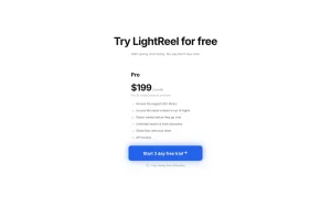 LightReel pricing page with plans and prices — screenshot of the research & search AI tool, 2026-10-01