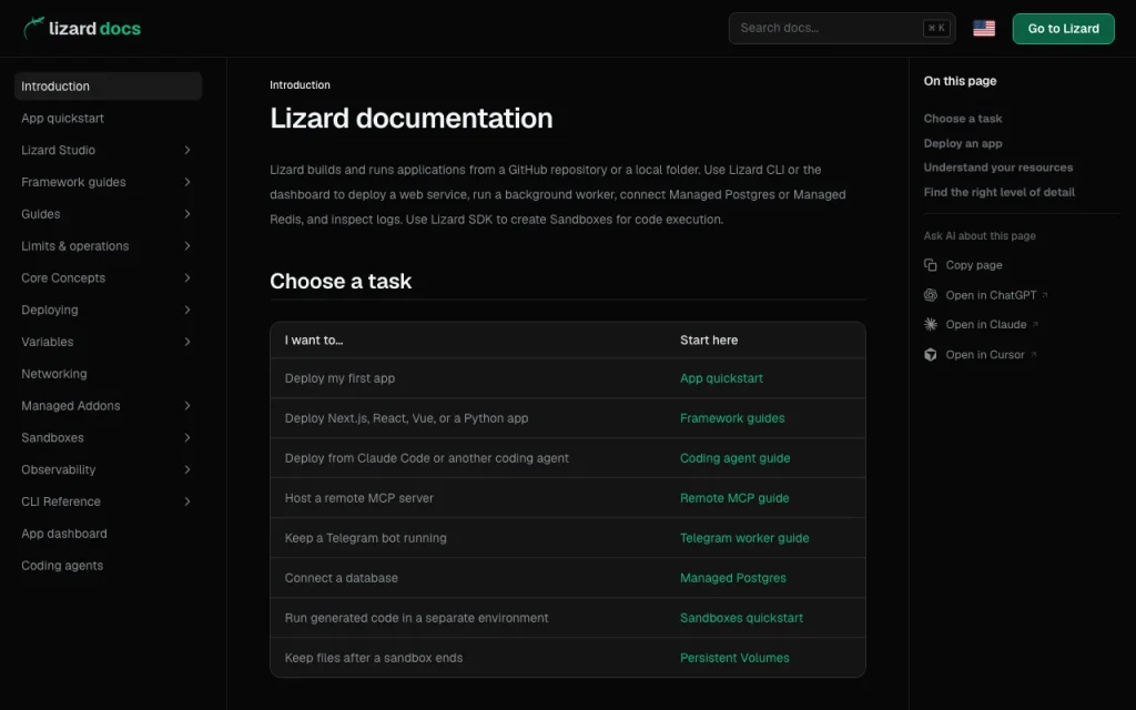 Lizard documentation — screenshot of the coding AI tool, Oct 1, 2026