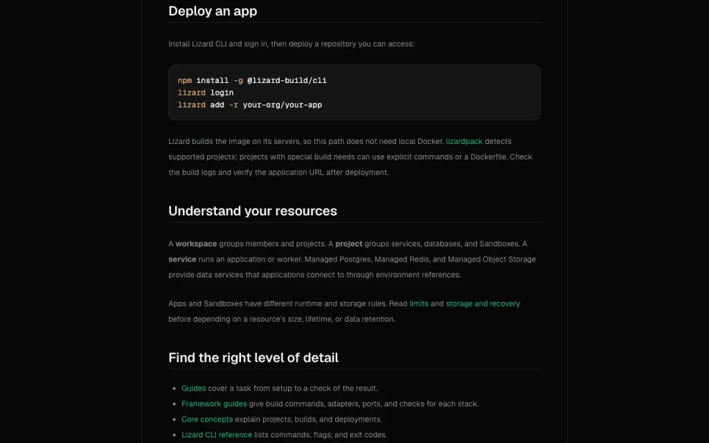Lizard documentation — screenshot of the coding AI tool, Oct 1, 2026