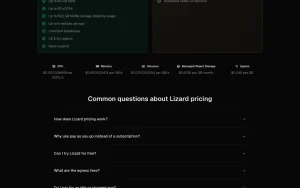Lizard pricing page with plans and prices — screenshot of the coding AI tool, 2026-10-01