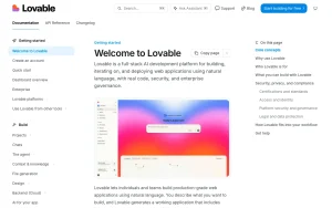 Lovable documentation — screenshot of the coding AI tool, 2026-10-01