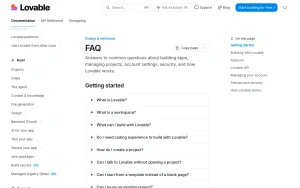 Lovable help center — screenshot of the coding AI tool, 2026-10-01