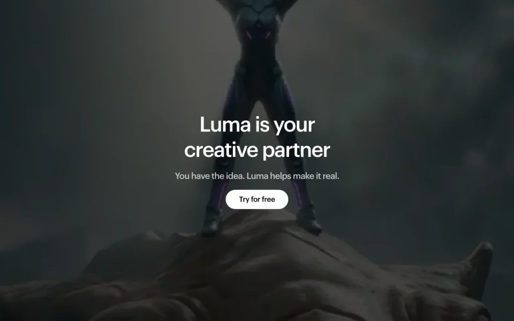 Luma homepage — screenshot of the video AI tool, Oct 1, 2026