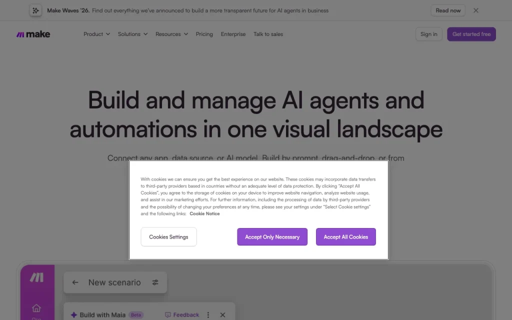 Make homepage — screenshot of the productivity & writing AI tool, Oct 28, 2026