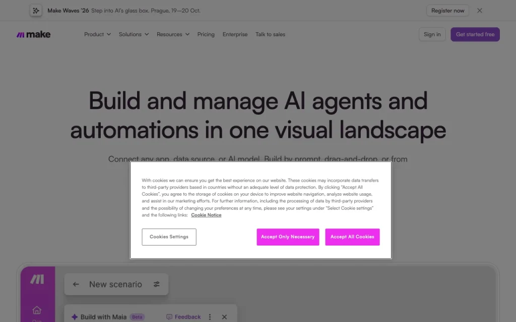 Make Startseite – Screenshot des KI-Tools produktivität & schreiben, Oct 13, 2026