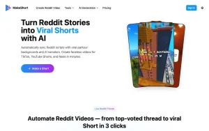 MakeShort.ai homepage — screenshot of the video AI tool, 2026-10-01