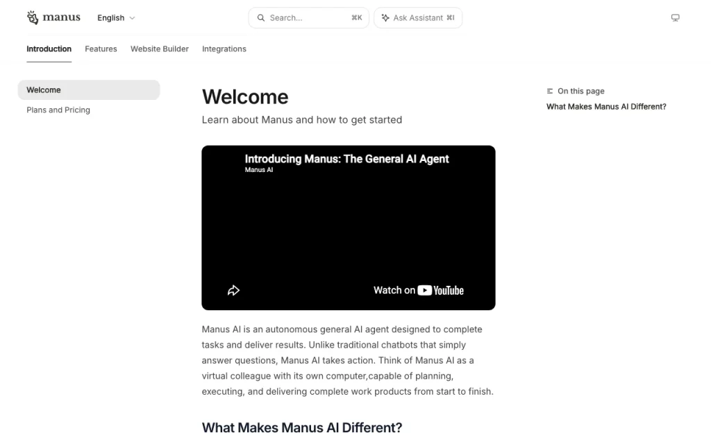 Manus documentation — screenshot of the chat assistants AI tool, Oct 2, 2026