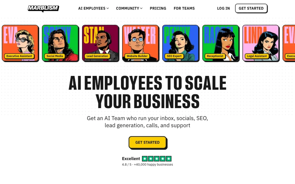Marblism homepage — screenshot of the productivity & writing AI tool, Oct 1, 2026