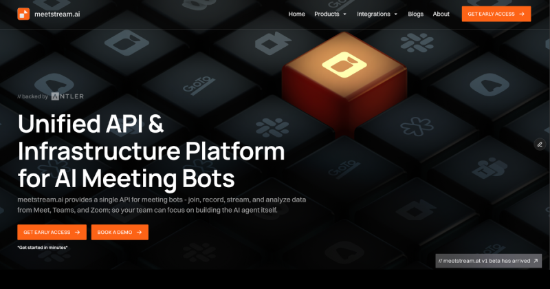 MeetStream homepage screenshot, audio & voice AI tool
