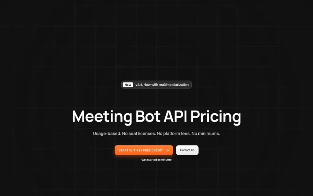 MeetStream pricing page with plans and prices — screenshot of the audio & voice AI tool, Oct 1, 2026