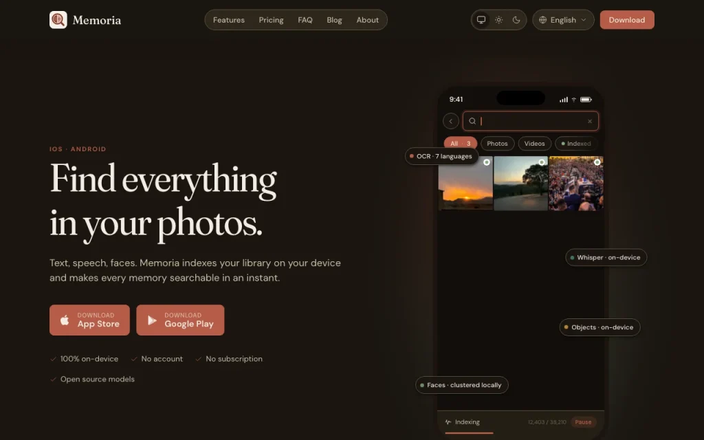Memoria homepage — screenshot of the productivity & writing AI tool, Oct 1, 2026