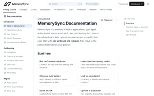 MemorySync documentation — screenshot of the coding AI tool, 2026-10-01