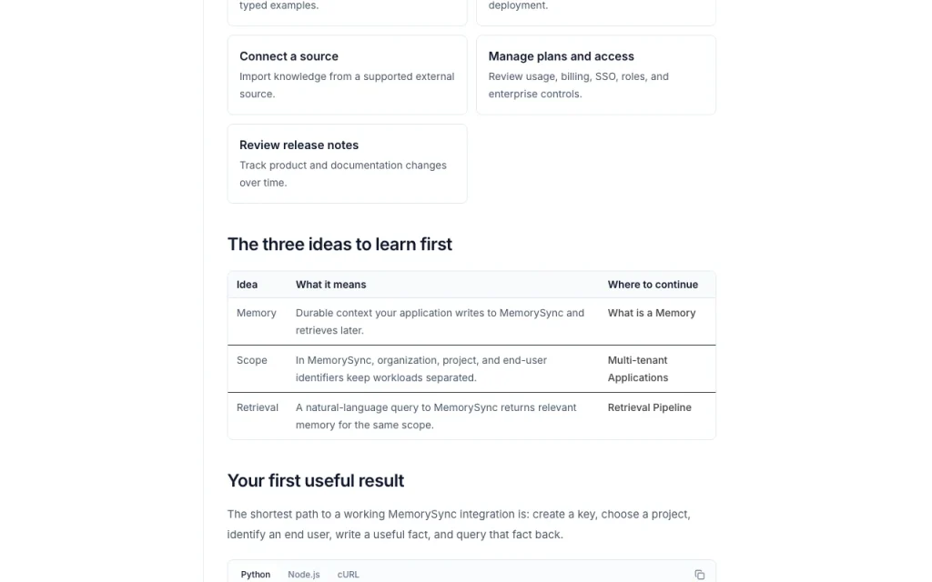 MemorySync documentation — screenshot of the coding AI tool, Oct 1, 2026