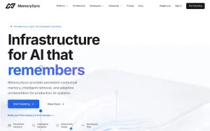 MemorySync homepage — screenshot of the coding AI tool, 2026-10-01