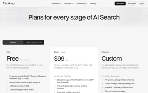 Mentionry pricing page with plans and prices — screenshot of the research & search AI tool, 2026-10-01